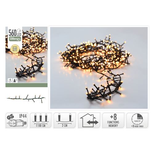 Fénylánc micro cluster 560 LED színes, hossza 11 m, kültéri. használat, 230V