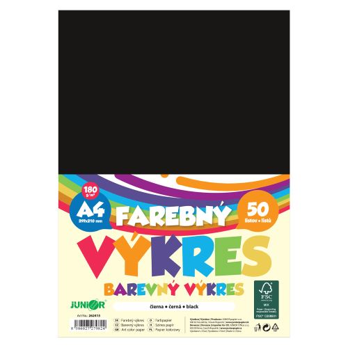 Színes rajzpapír, A4, 180 g/m2, csomag/50 db – fekete