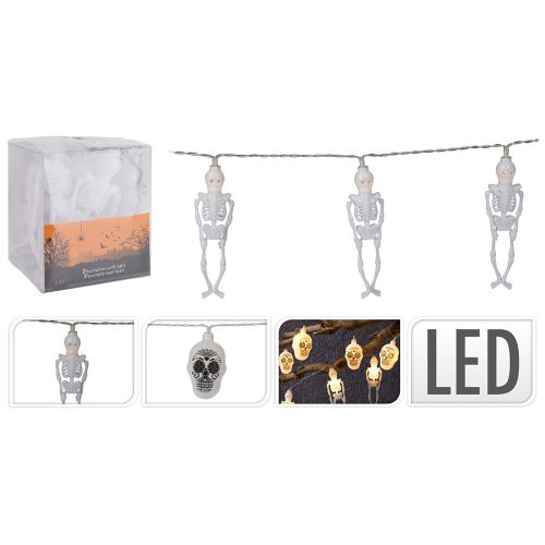 Halloween füzér 10x LED fénnyel, 135 cm hosszú (csontvázak vagy koponyák) (1)
