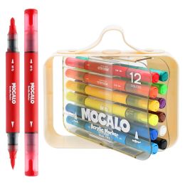M&G MOCALO Acrylic Marker kétoldalas filctoll – 12 színből álló készlet