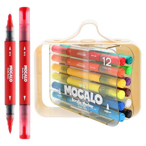 Popisovač M&G MOCALO Acrylic Marker obojstranný - sada 12 farieb