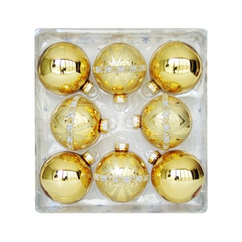 Vianočné gule - sklenené 67 mm/zlaté, sada 8ks