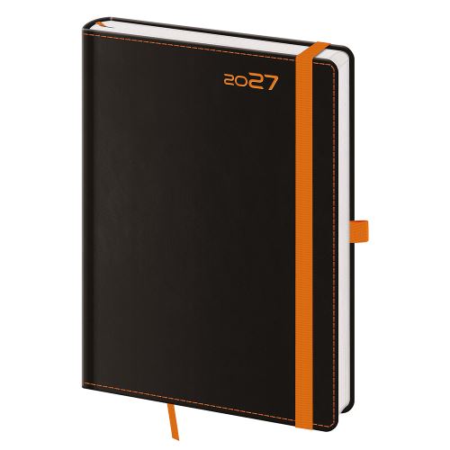 Diár 2027 denný A5 Black Orange s pútkom  na pero