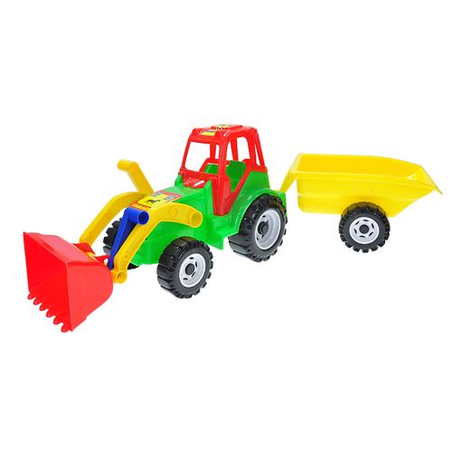 Traktor vontatmánnyal és rakodógéppel 60 cm 3 színben hálóban