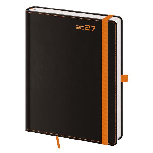 Diár 2027 týždenný B6 Black Orange s pútkom  na pero