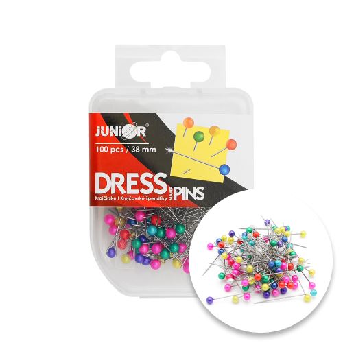 Gombostű színes fejű JUNIOR, 38 mm/100 db, pp box