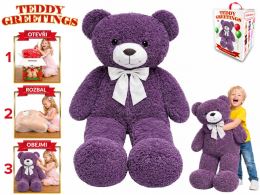 Teddy Greetings medveď plyšový 120cm s mašľou fialový 0m+ v darčekovej krabičke