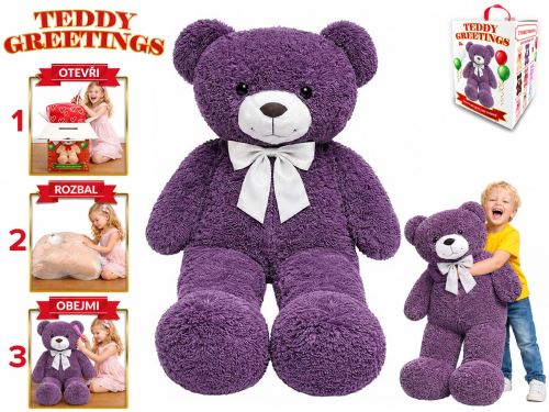 Teddy Greetings medveď plyšový 120cm s mašľou fialový 0m+ v darčekovej krabičke
