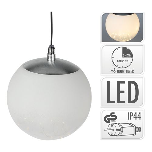 Dekoratív világítás - fénygömb 18 cm fehér, 80 LED meleg fehér időzítővel