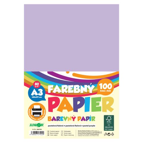 Farebný papier A3 80g/m2, bal/100 ks - pastelová fialová