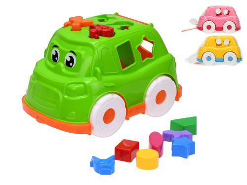 Autó/rakodó 25,5 cm 2 az 1-ben geometriai formák és állatkák, 2 színben, 12 m+, hálós csomagolásban