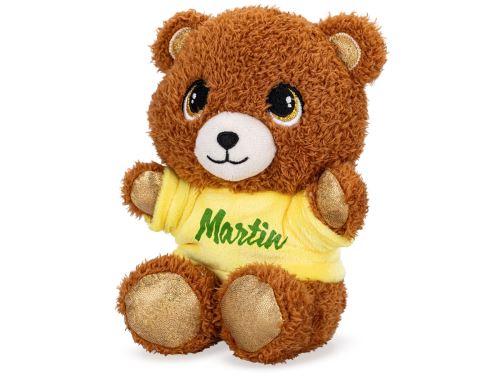 Teddy maci 17cm pólóban, nyomtatással, ülve 0m+