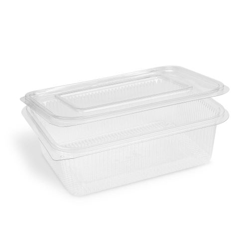 Miska (rPET) s viečkom hranatá priehľadná 1500ml, 50 ks