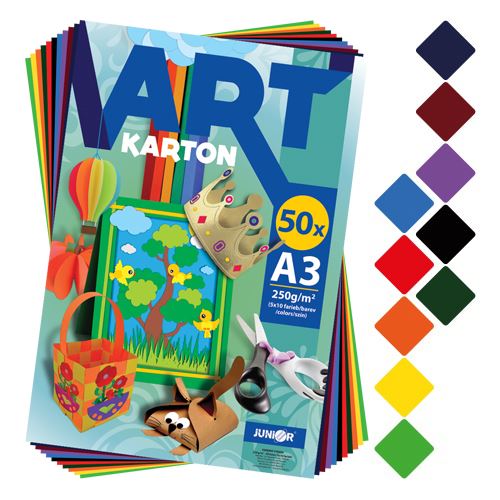 Zložka farebného papiera - výkres ART CARTON RIS A3 250g (50 ks) mix 10 farieb/x5