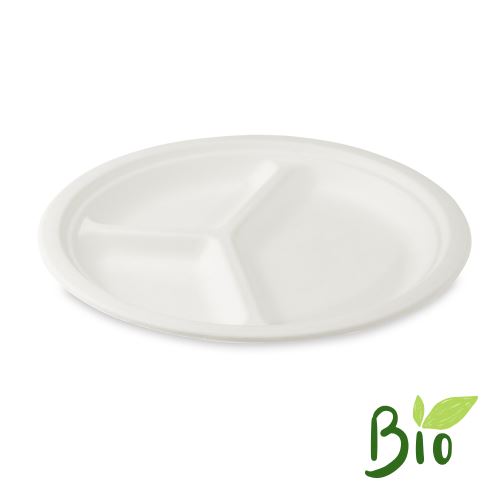Tányér 3 részre osztva BIO cukornád 26 cm, 50 db