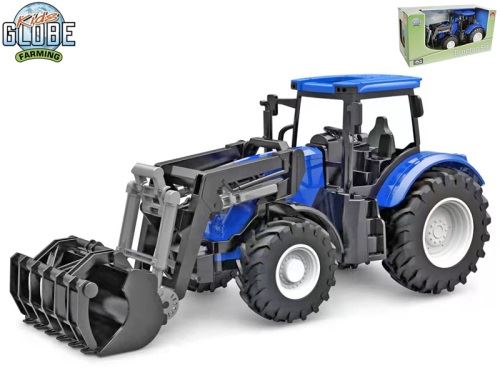 Kid Globe kék, szabadon mozgatható traktor homlokrakodóval, 27 cm, dobozban