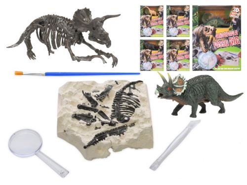 Dinoszaurusz 12 cm és kövület gipszben vésővel, nagyítóval és ecsettel 6 féle dobozban