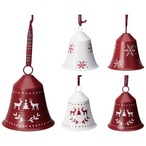 Karácsonyi csengő szalaggal, fém, 15 cm (különböző minták és színek / 1 db ára)