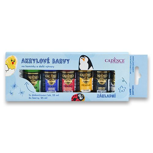 Súprava 6ks akrylových farieb CADENCE + lak, základné balenie
