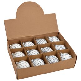 Karácsonyi gömb - üveg, 80 mm, fehér ezüst/arany díszítéssel, mix/1 db (1)