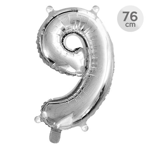 Balón narodeninový 76 cm - číslo 9, strieborný