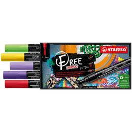 Akril filctoll STABILO FREE Acrylic T300 Kerek hegyű 2-3 mm - Vibrant, 5 darabos szett Akril filctoll STABILO FREE Acrylic T300 Kerek hegyű 2-3 mm - Vibrant, 5 darabos szett