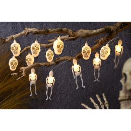 Halloween füzér 10x LED fénnyel, 135 cm hosszú (csontvázak vagy koponyák)