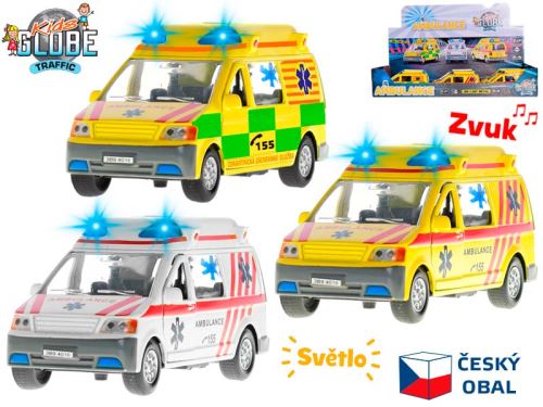 Kids Globe Traffic visszahúzós, fém mentőautó 14 cm, akkumulátorral, cseh dizájn, fény és hang 1
