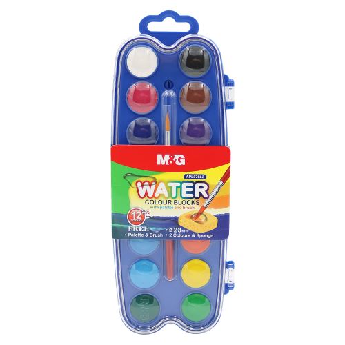 Vízfestékek M&G mini (23 mm) - 14 szín + ecset