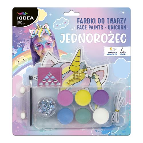Unicorn arcfestékek - 6 szín + ecset és fejpánt (készlet)