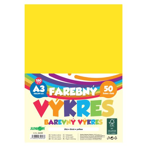 Farebný výkres A3 180g/m2, bal/50 ks - žltá