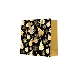 Darčeková taška PAW 17x17x6 cm Golden christmas trees black