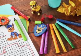 Fixy vláknové s krúžkom na viečku STABILO Cappi  + odznak PAW Patrol (sada 12 ks)