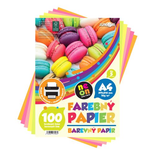 Farebný papier A4 70g/m2 - sada 100 ks (20x 5 farieb) Neon