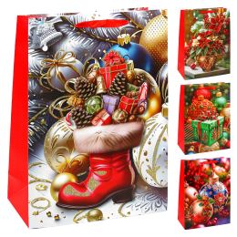 Karácsonyi ajándéktáska 32x26x12 cm (4féle mintából álló válogatás – /ár 1 db-ért)