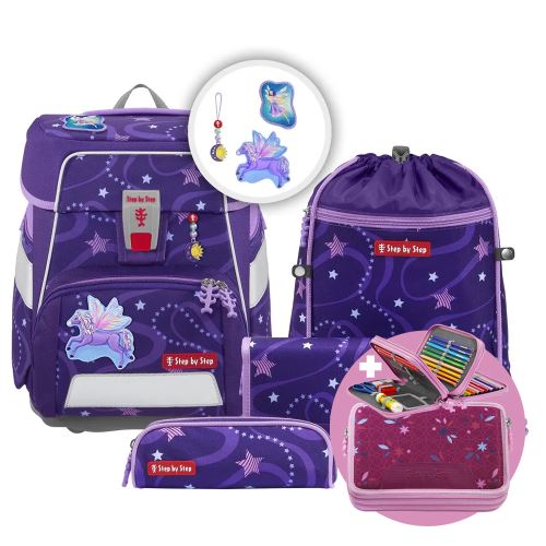 Iskolai aktatáska Space első osztályosoknak - 5 részes készlet, Step by Step Pegas Emily, tanúsítvány A