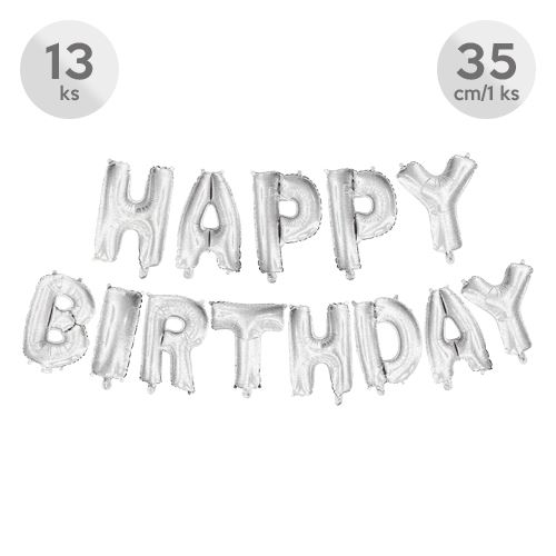 Balón narodeninový Happy Birthday 35 cm/13 ks, strieborný