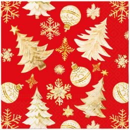 PAW L szalvéták 33x33cm Golden Christmas Trees Red