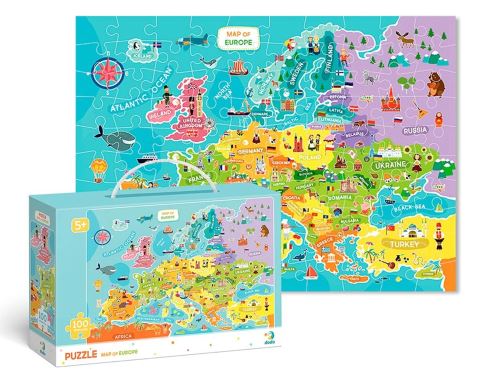 Puzzle 64x46cm Európa térképe 100 darab dobozban