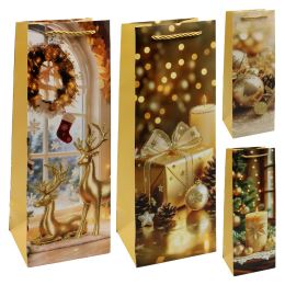 Ajándékzsák palackhoz – karácsonyi 12x36x10 cm (vegyes /ár 1 db-ért)