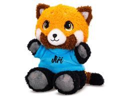 Panda piros plüss 17cm pólóban, nyomtatással, ülve 0m+ (1)