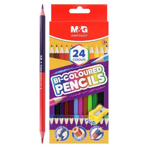Hatszögletű zsírkréták, kétoldalas M&G - 24 színből álló készlet /12 db