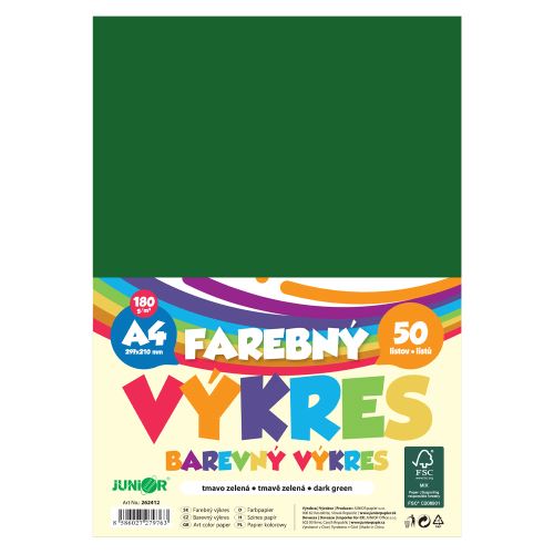 Farebný výkres A4 180g/m2, bal/50 ks - tmavo zelená