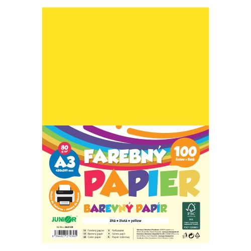 A3-as színes papír, 80 g/m2, csomag/100 db – sárga