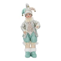 Álló kislány figurája arany-kék bolondjelmezben 46 cm