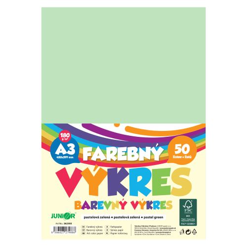 Színes rajzpapír, A3, 180 g/m2, csomag/50 db – pasztellzöld