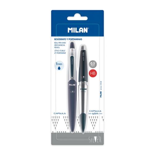 Sada MILAN Capsule Silver guľôčkové pero 1,0 mm modré + mechanická ceruzka