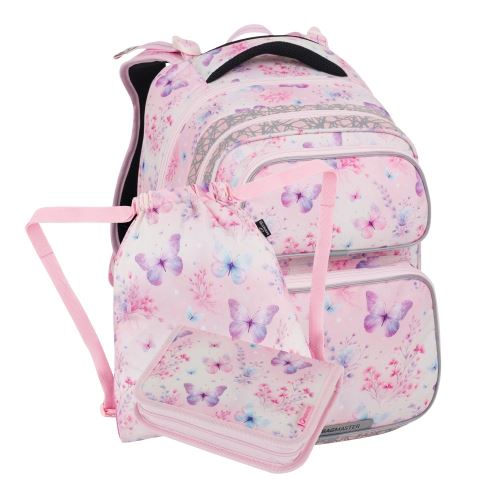 Iskolai hátizsák BagMaster DOPI 25 A + tolltartó + tok - Pillangók - Pillangók (7)