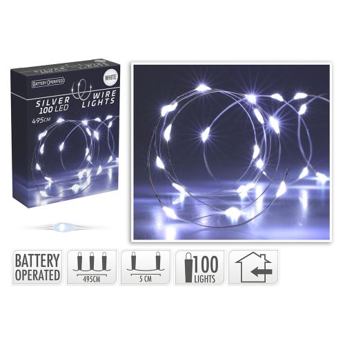 Fénylánc 100 LED hideg fehér, hossza 495 cm