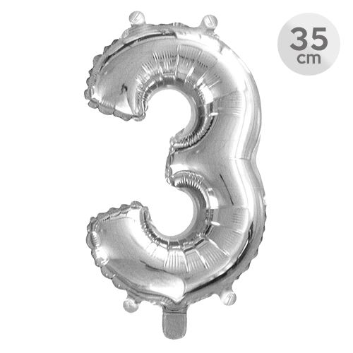 Balón narodeninový 35 cm - číslo 3, strieborný